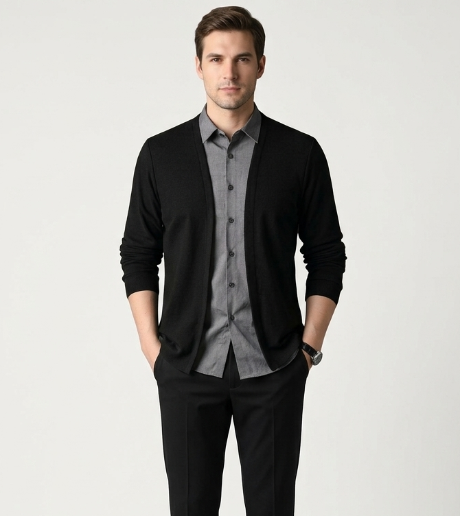 Korvex Men's fake two-piece shirt collar knitted cardigan
