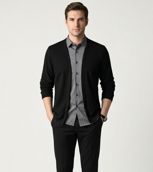 Korvex Men's fake two-piece shirt collar knitted cardigan