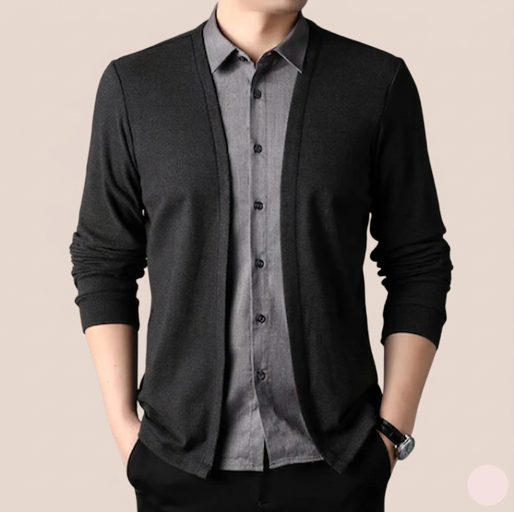 Korvex Men's fake two-piece shirt collar knitted cardigan