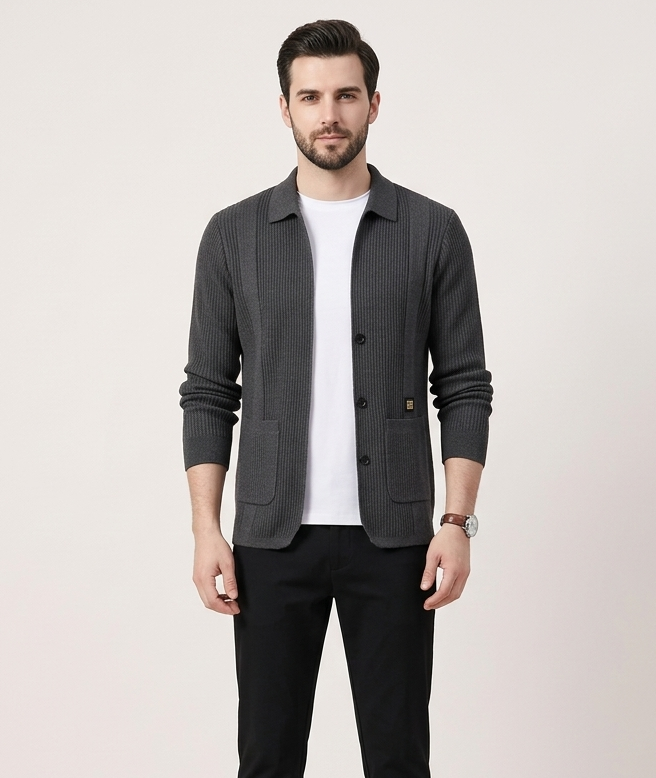 Korvex Long Sleeve Knitted Coat with Lapel