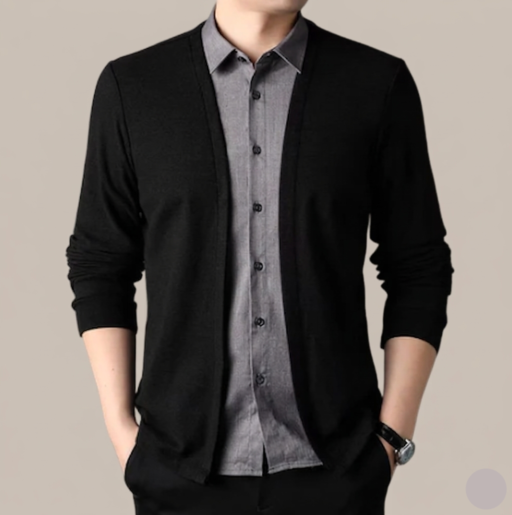 Korvex Men's fake two-piece shirt collar knitted cardigan