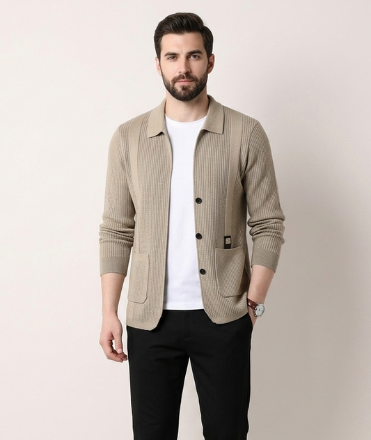 Korvex Long Sleeve Knitted Coat with Lapel
