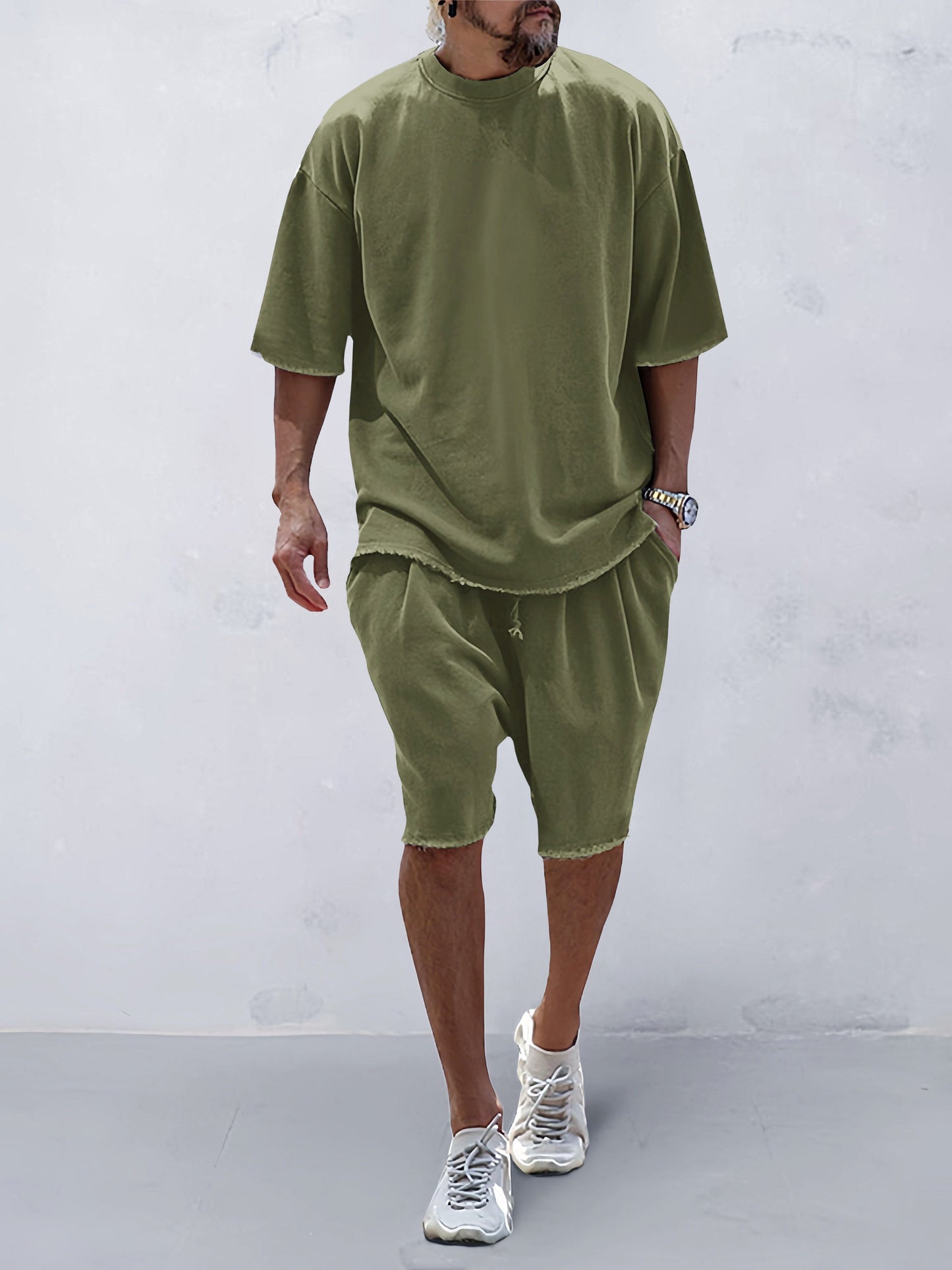 Casual Loose Fit Solid Sports Sets Sports Set coofandystore Solod Color-Army Green M 
