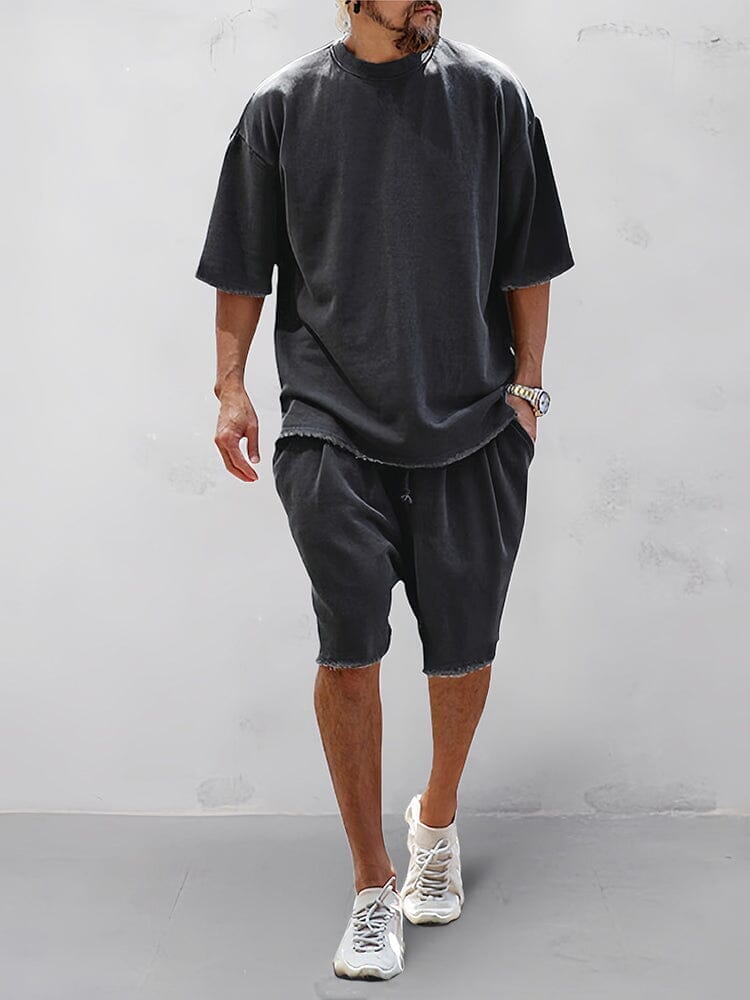 Casual Loose Fit Solid Sports Sets Sports Set coofandystore Solod Color-Black M 