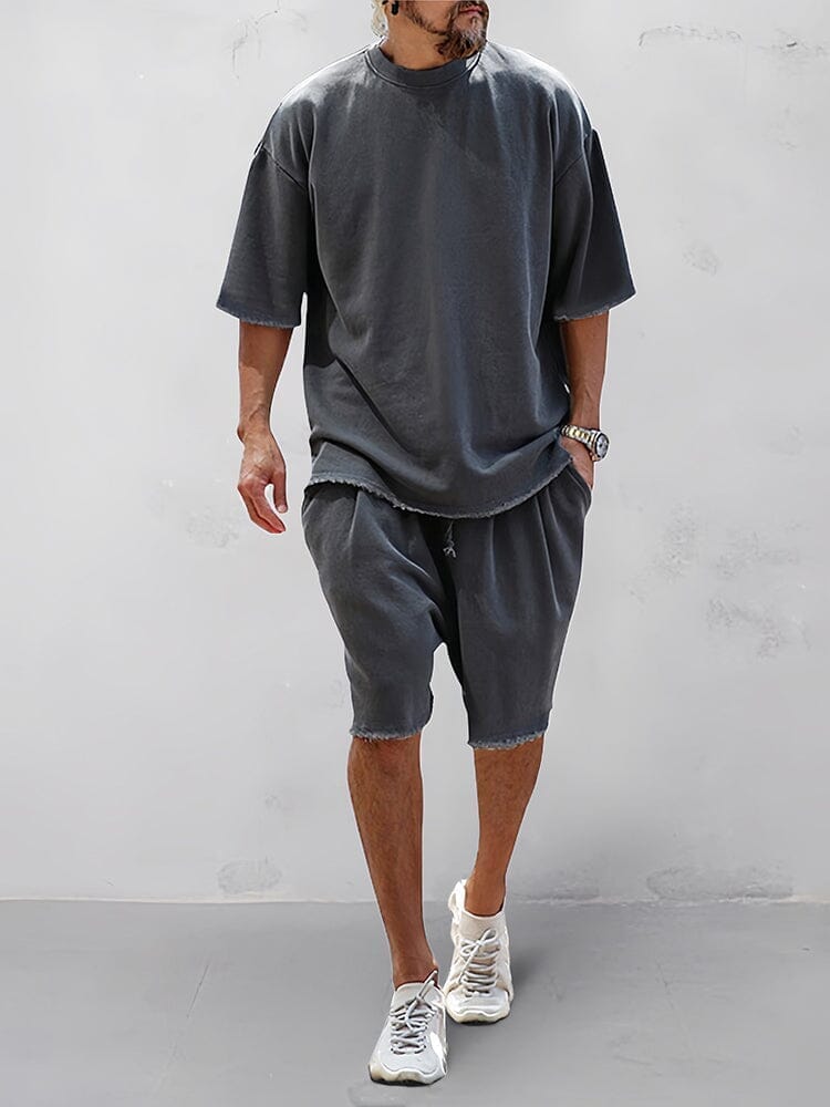 Casual Loose Fit Solid Sports Sets Sports Set coofandystore Solod Color-Dark Gray M 