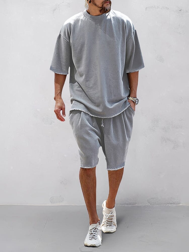 Casual Loose Fit Solid Sports Sets Sports Set coofandystore Solod Color-Light Gray M 
