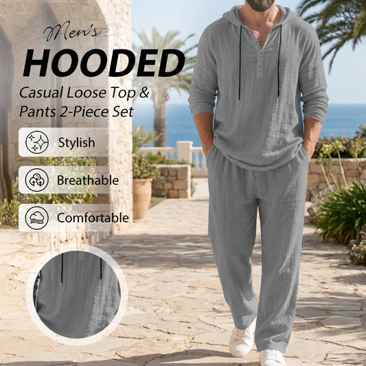 👕 60% OFF! 👖Men's Hooded Casual Loose Top & Pants 2-Piece Set🍂